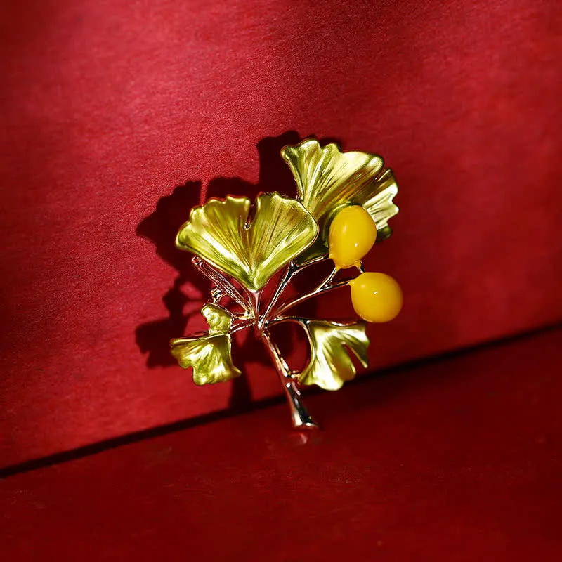 Women's Elegance Yellow Ginkgo Leaf Brooch