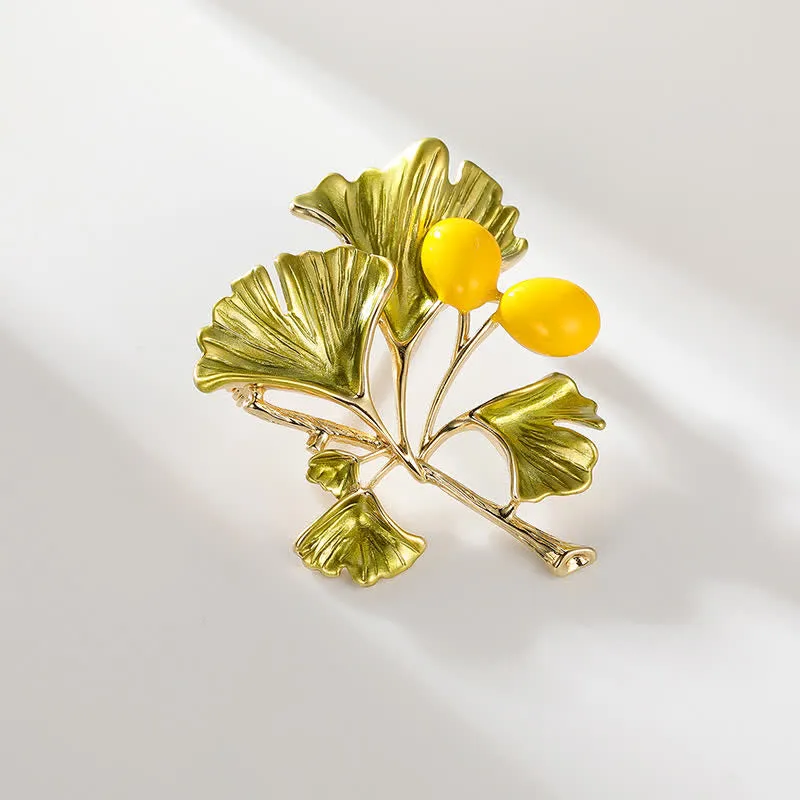 Women's Elegance Yellow Ginkgo Leaf Brooch