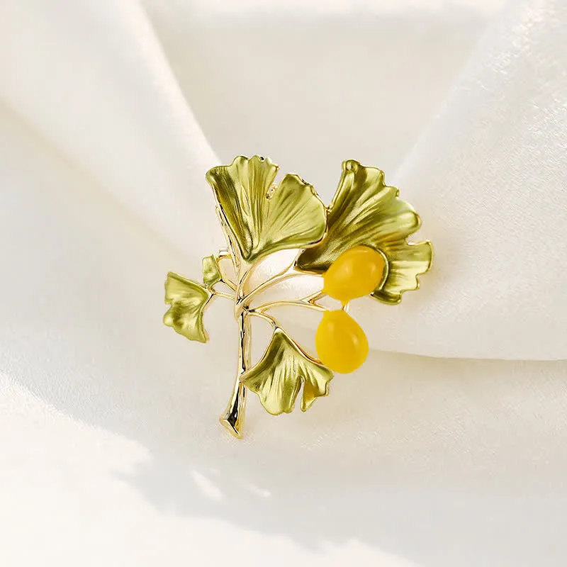 Women's Elegance Yellow Ginkgo Leaf Brooch