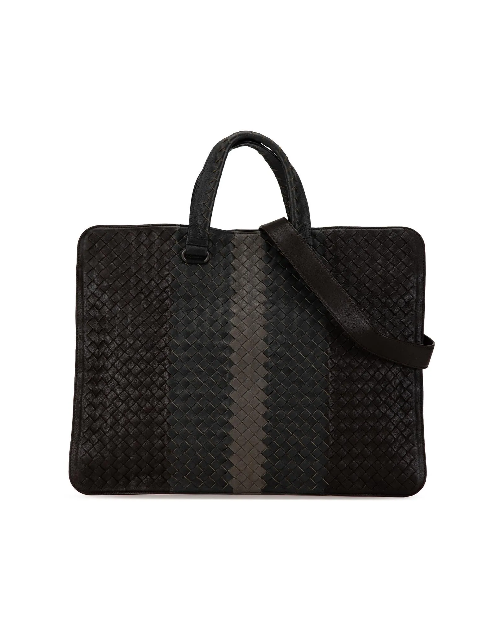 Woven Leather Briefcase with Adjustable Strap and Interior Pockets