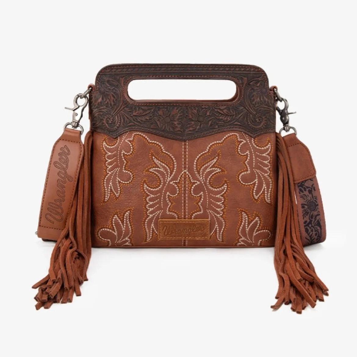 Wrangler Tooled Fringe Crossbody Bag Brown